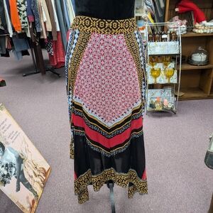 Free People Asymmetrical Skirt in Red, Black, and Gold